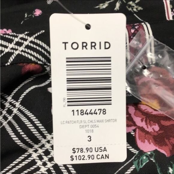 Torrid Women’s Patchwork Floral Challis Maxi Shirt Dress, Black, size 3 - Picture 11 of 11
